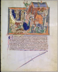 The Witnesses are Left Unburied and Their Souls Ascend to Heaven, from the Gulbenkian Apocalypse, c.1265-70